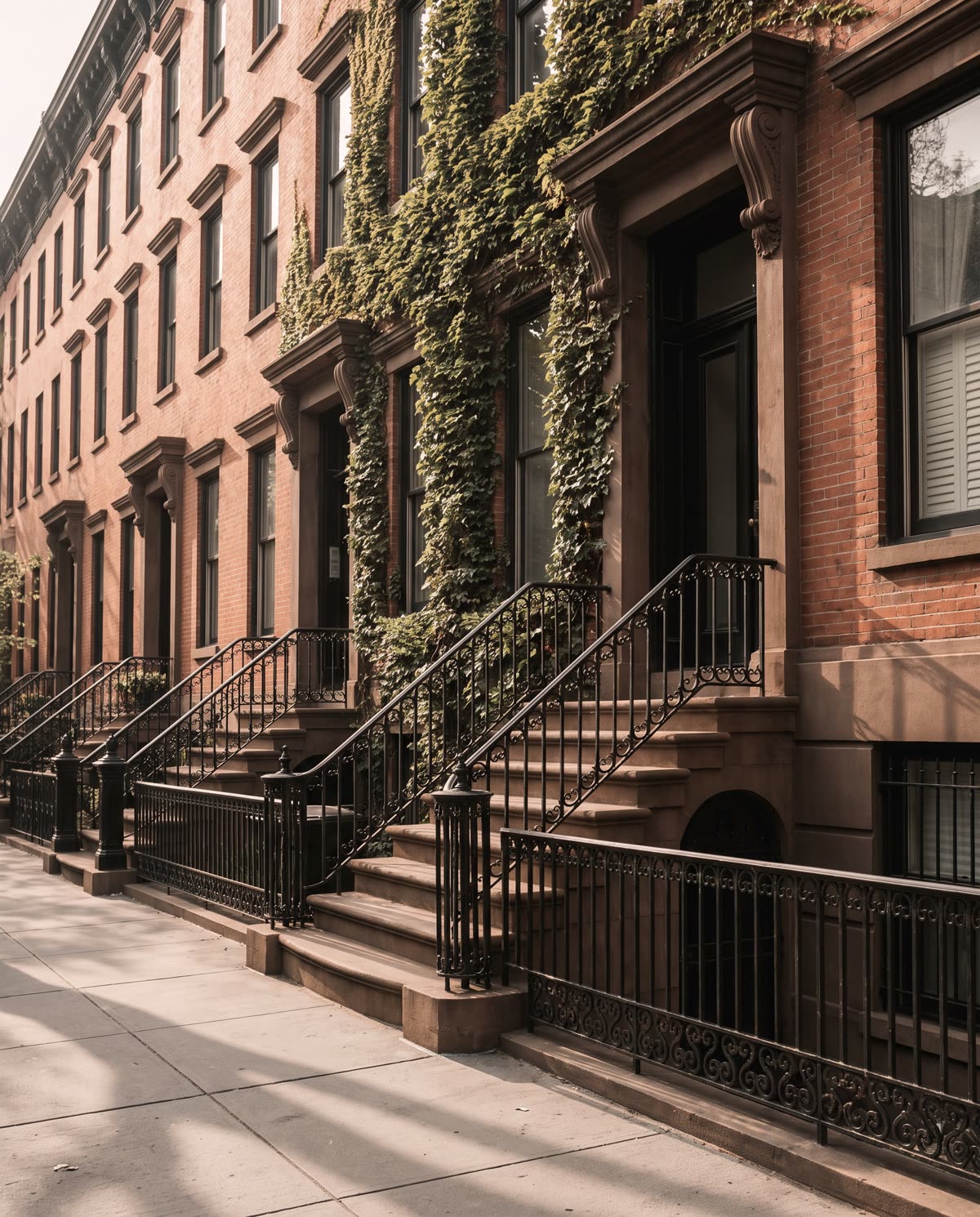 Facade of a classic New York brownstone row house